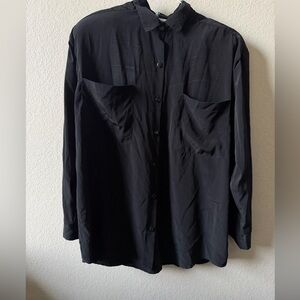 Vintage Black Button-Up Shirt with Shoulder Pads 1990’s